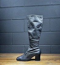 70’s Vintage Black Leather Square Toe Knee High Boots Women’s 7 B - $79.96