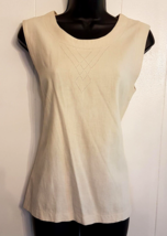 Michel Sport Linen Blend Tank Top size Small Beige Embroidered Neckline ... - £23.21 GBP