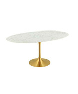 78&quot; Oval Gold Tulip Pedestal Stem Dining Table White Genuine Stone Faux ... - $1,399.89