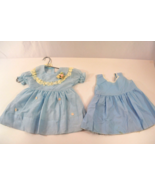 Baby Blue Girls Dress w Slip Kids Summer Frock Rose Lace Vintage Floral ... - £22.79 GBP