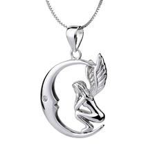 925 Sterling Silver Necklace Fashion Moon and Angel - $27.99