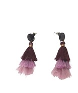 Handmade Ombre Tassel Earrings Burgundy Pink Gradient Thread Dangle Drop... - $241.44 MXN
