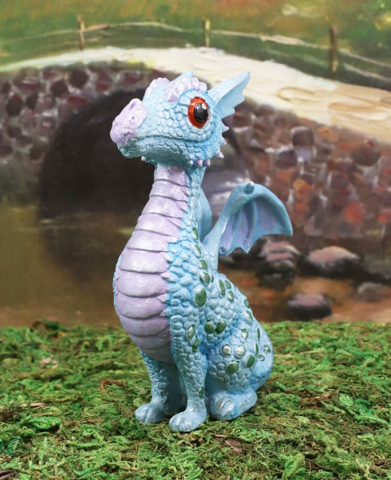Sitting Whimsical Blue Wyrmling Baby Dragon with Green Polkadot Spots Fi... - $17.99