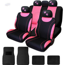 For Mazda New Flat Cloth Black and Pink Car Seat Covers Mats With Paws Set - $54.57