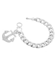 Silver Metal Rhinestone and Crystal Pendant Nautical Anchor Charm Link Bracelet - £28.19 GBP