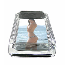 Hawaiian Pin Up Girls D4 Glass Square Ashtray 4&quot; x 3&quot; Smoking Cigarettes - £36.98 GBP