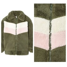 Wonder Nation Girls Plush Pink Green Soft Warm Winter Bomber Jacket SZ Medium - £11.70 GBP