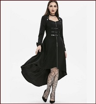 Retro Gothic Long Cuffed Sleeves 3 Bust Straps Zip Up Asymmetrical Hem Dress image 2