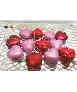 (12) Valentines Day Pink Glitter Red Hearts 2&quot; Plastic Tree Ornaments Ho... - £12.65 GBP