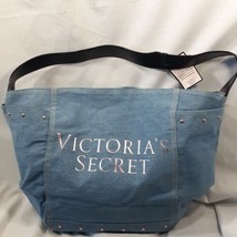 Victorias Secret Blue Denim Logo Tote Bag Rose Studded Single Strap Week... - $21.51