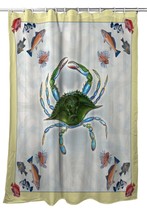 Betsy Drake Blue Crab &amp; Fish Shower Curtain - £70.08 GBP