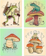 Funny Frog Posters Retro Cute Frog Mushroom Creation Nature, (8&quot;X10&quot;, Unframed). - £33.44 GBP