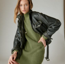 Lucky Brand Women’s Mock Neck Knit Sweater Dress – Army Green Combo, Size M - $22.00