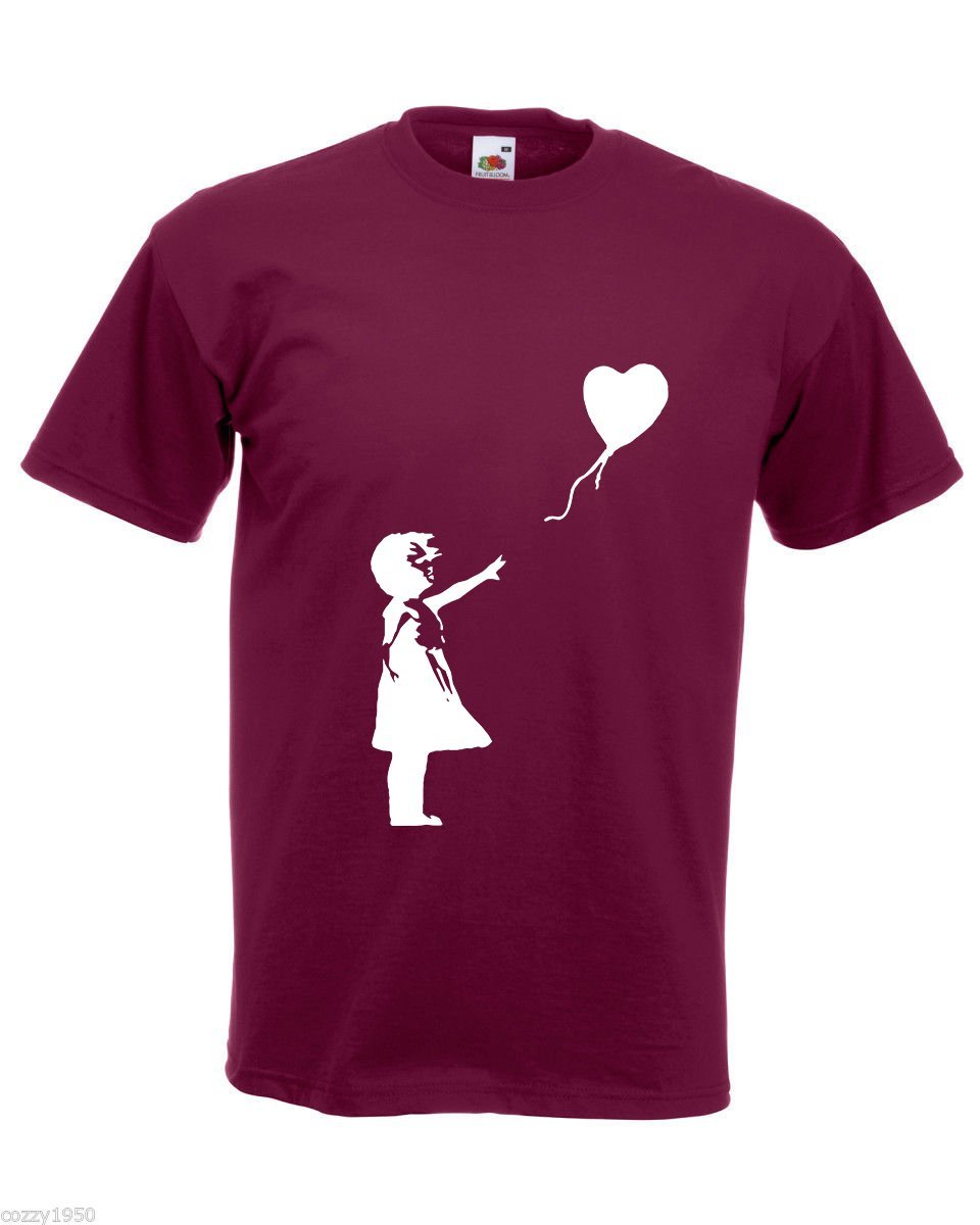 Mens T-Shirt Banksy Girl Heart Balloon, Lonely Girl tShirt Romantic Love Shirt - £19.77 GBP