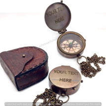 Personalized Engraved Compass with Leather case Antique &amp; polish Compass Custom - £27.72 GBP