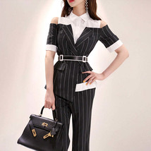 Women Single Breasted Stripe Notched Suits - £57.63 GBP