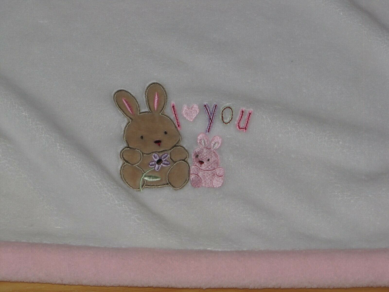 Primary image for Just Born White Pink I Heart Love You Bunny Rabbit Plush Fleece Girl Blanket