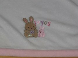Just Born White Pink I Heart Love You Bunny Rabbit Plush Fleece Girl Blanket - $44.54