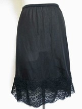 Vintage Vanity Fair Black Nylon Half Slip M Pillow Tab Scalloped Lace Hem Lacy - £19.91 GBP