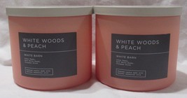 White Barn Bath &amp; Body Works 3-wick Scented Candle Set of 2 WHITE WOODS &amp; PEACH - £53.01 GBP