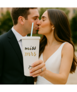 Kate Spade Travel Tumbler Straw &quot;Miss to Mrs&quot; White With Gold Lettering - $203.14 MXN