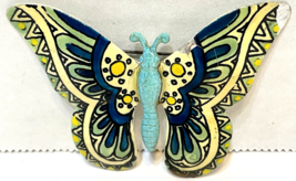 Vintage Antique Hand Painted Metal Butterfly Pin Brooch 2x2.75&quot; W Germany - £17.77 GBP