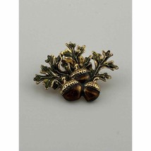 Vintage Signed Avon Gold Tone Enamel Acorn Leaves Lapel Pin Brooch - £8.08 GBP