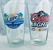 Coors light  &amp; Miller light  2 beer Pint Glasses / Shaker Pint 5 3/4&quot; - £9.33 GBP
