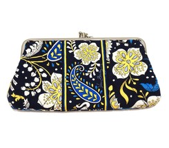 ❤️ VERA BRADLEY Ellie Blue Double Kisslock Wallet Blue Yellow Floral Elephants - £11.00 GBP