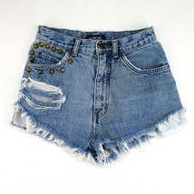 Honors Womens Sz 6 Y2K Studded High Rise Blue Jean Short Shorts Distressed VTG - $11.86