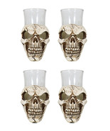 Set Of 4 Gothic Graveyard Macabre Grinning Evil Skull Shot Glass Holder ... - £31.86 GBP