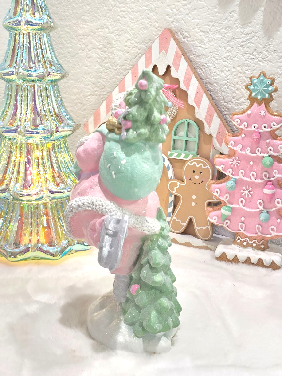 Christmas Pastel Pink Santa Clause Skating Figurine 10.25" NEW Item image 5