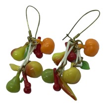 Vintage Fruit Plastic Pierced Earrings kitsch lightweight colorful cherry orange - £12.42 GBP