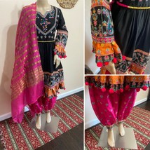 Pakistani Black Frock style  Shirt 3Pcs Suit, Fancy  Threadwork ,Sequins,L - £85.64 GBP