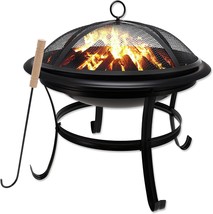 Gas One 22 In. Outdoor Fire Pit - Wood Burning Fire Pit With Mesh Lid And, Bbq - £50.35 GBP