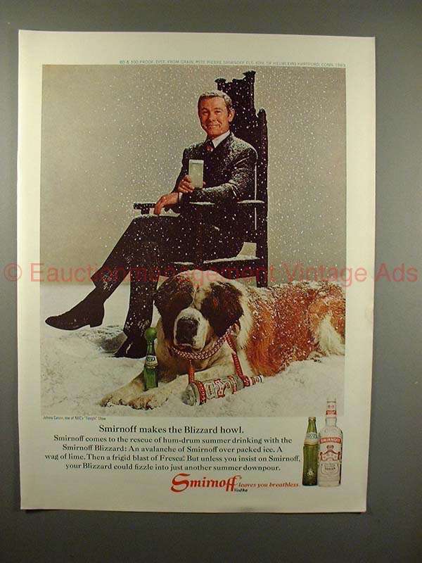 1969 Smirnoff Vodka Ad w/ Johnny Carson - Blizzard Howl - $18.49
