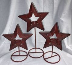 3 Red Star Snowflake Tealight Candle Holders  13” / 9” / 8.5” - $9.85