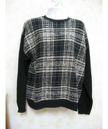 Men&#39;s Savile Row pullover black/white geometric knit sweater crew neck LG - £17.29 GBP