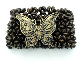 Brown Hawaiian Koa Seed Butterfly Wide Stretch Bracelet - £14.73 GBP