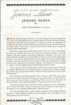 Jerome Hines Signed Vintage Civic Music Association Program JSA - £97.21 GBP