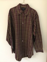 Lands End Mens Red Greeen Checked Plaid Cotton Button Dress Shirt 16.5-3... - $24.99