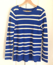 Talbots Women Sweater M Blue White Stripe Zig Zag Knit Long Sleeve Cotto... - £35.60 GBP