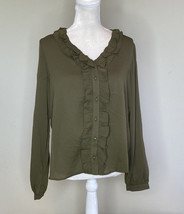 andree by unit NWT women’s button up ruffle blouse size M olive R10 - £7.90 GBP