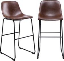 Modern Armless Bar Height Stool Chairs, Brown, Rfiver Pu Faux Leather Bar Stools - £114.63 GBP