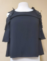 Francesca&#39;s Small Black Embroidered Shoulder Cut Out Blouse Shirt Made in Mexico - £25.36 GBP