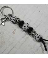 Murano Metal Beaded Handmade Split Ring Keychain Hook Black White Dot Sw... - £15.56 GBP