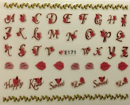 Nail Art 3D Decal Stickers Letters Roses Happy Sweet Kiss Love Vine E171 - £2.59 GBP