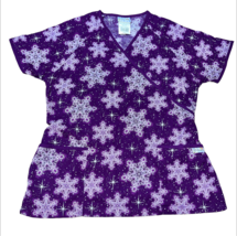 UA Sz Large Purple White Winter Holiday Snowflake Christmas Scrub Shirt - £17.57 GBP