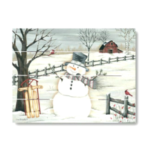 Snowman in the meadow Wood pallet Print - SALE - $28.00