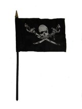 Jolly Roger Pirate Brethren Coast Flag 4&#39;&#39;x6&#39;&#39; Desk Set Table Stick Black Base B - £3.60 GBP